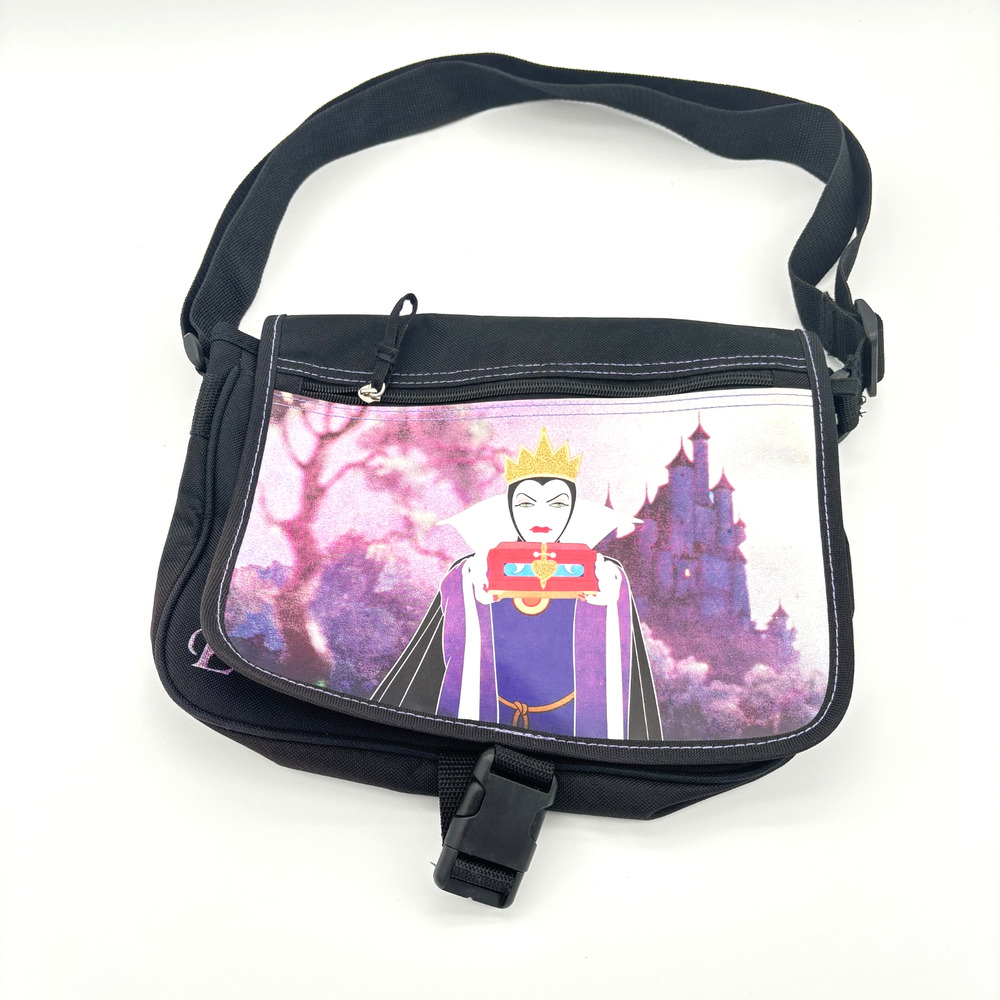 Disney Evil Queen Snow White Messenger Bag Black Purple Nylon Crossbody Villain